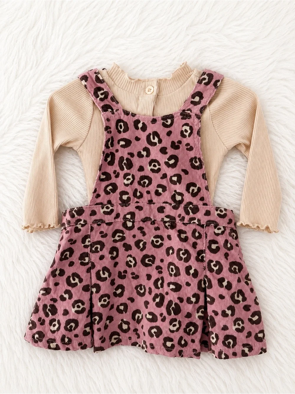 Baby Girl Pink Leopard Overall Skirt Jumper Dress 18M Adjustable Straps - Picture 2 of 6